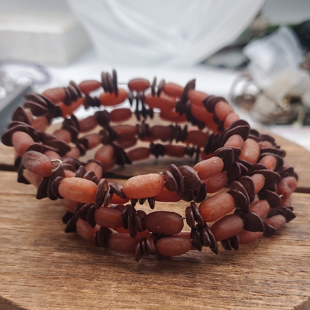 Handcrafted Brown and Rust Beaded Wrap Bracelet - Women Jewelry B3430